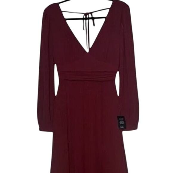 NWT Lulus Love You So Long Sleeve Openback Maxi Dress VNeck SideSlit S Burgundy - Picture 3 of 15